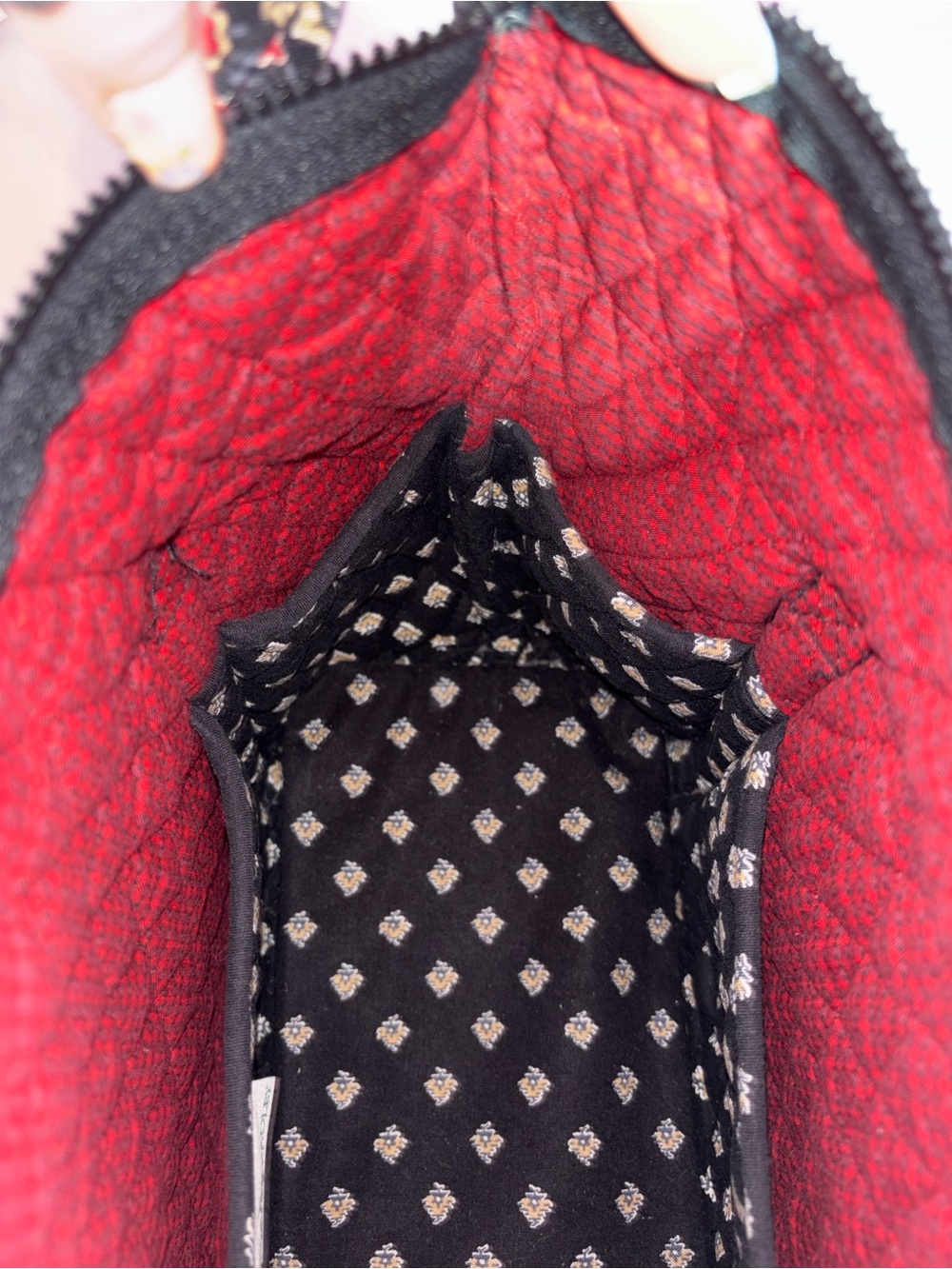 Vera Bradley Black Quilted Floral Tote Shoulder Bag Zip Top Cotton - Picture 9 of 11